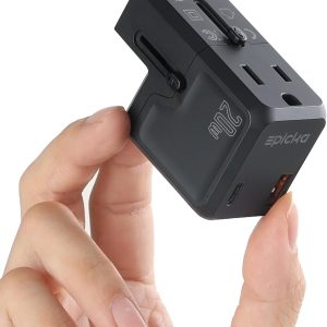 EPICKA Universal Travel Adapter, International Plug Adapter Wall Charger with 20W USB-C PD & USB-A QC, All-in-One Pocket Size Adapter for USA EU UK AUS (Pocket 111, Black)